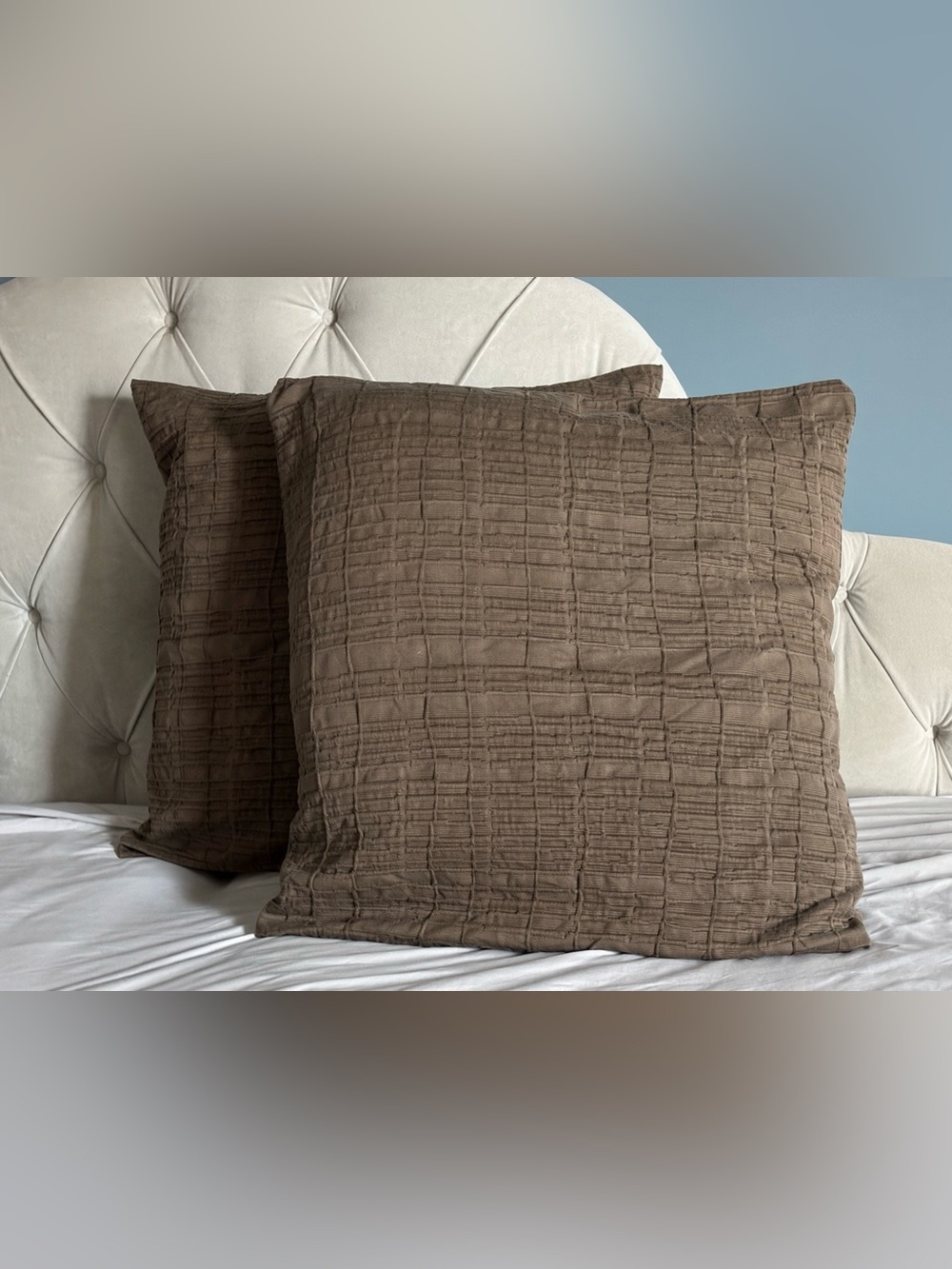 2 Calvin Klein brown grid textured euro pillow shams - 26 x 26